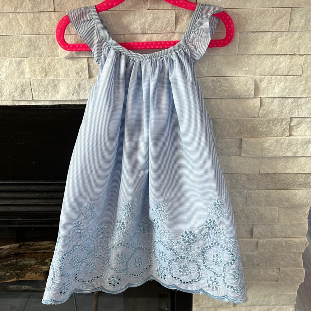 TAHARI Baby light blue and white stripes embroidered sleeveless dress. 24 months
